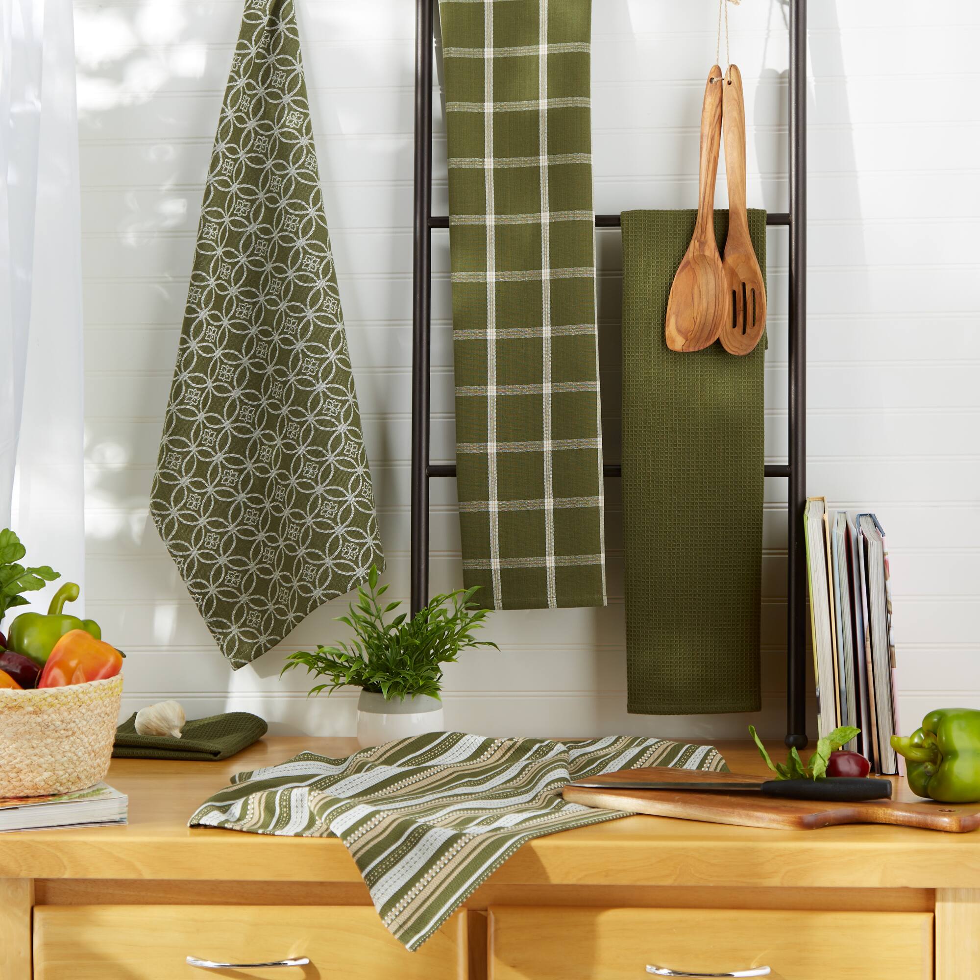DII® Assorted Sage Dishtowel & Dishcloth (Set of 5)